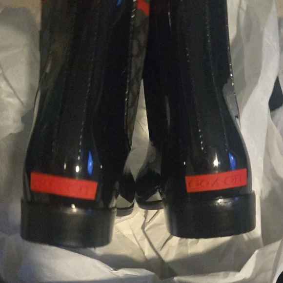 Black and Gray Ankle Rain Boots with Red Accent COACH Size 11 - Picture 5 of 7